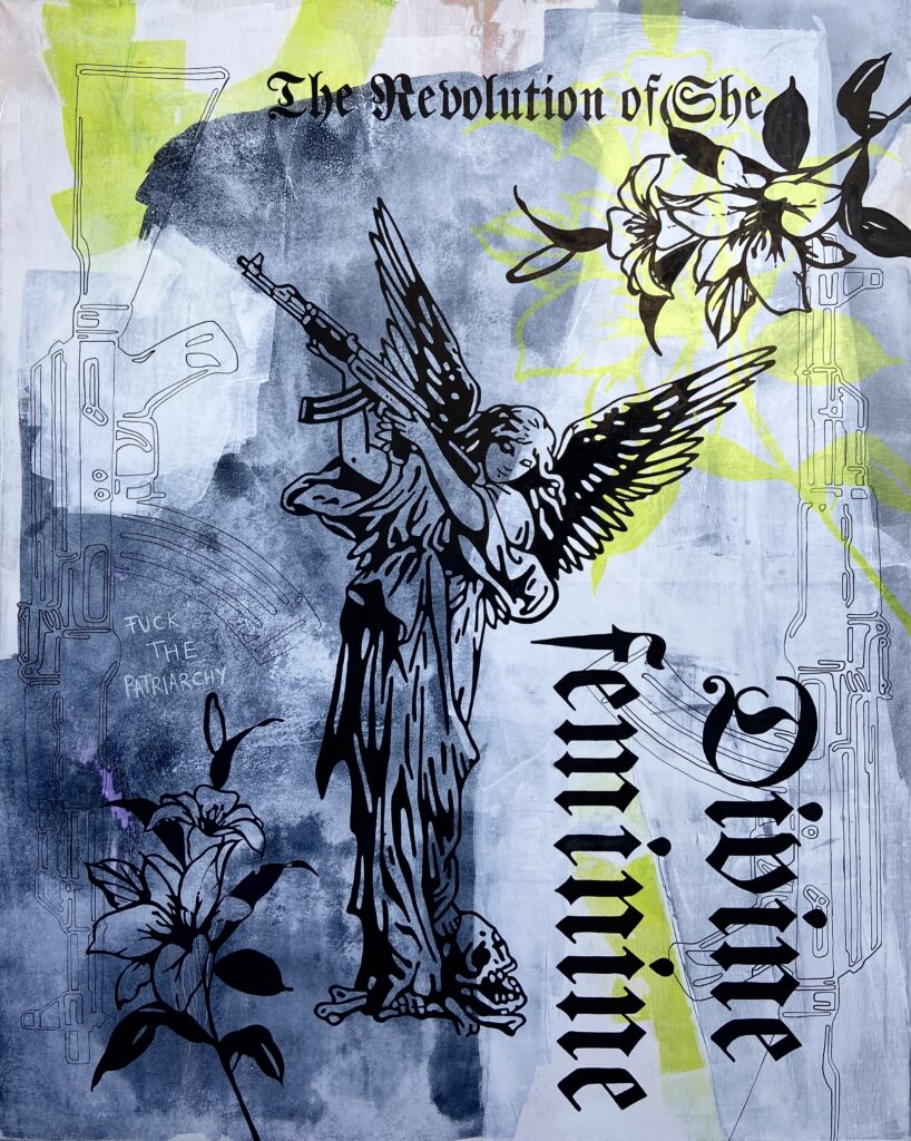 Blumen, Engel, neon grün, schwarz weiß